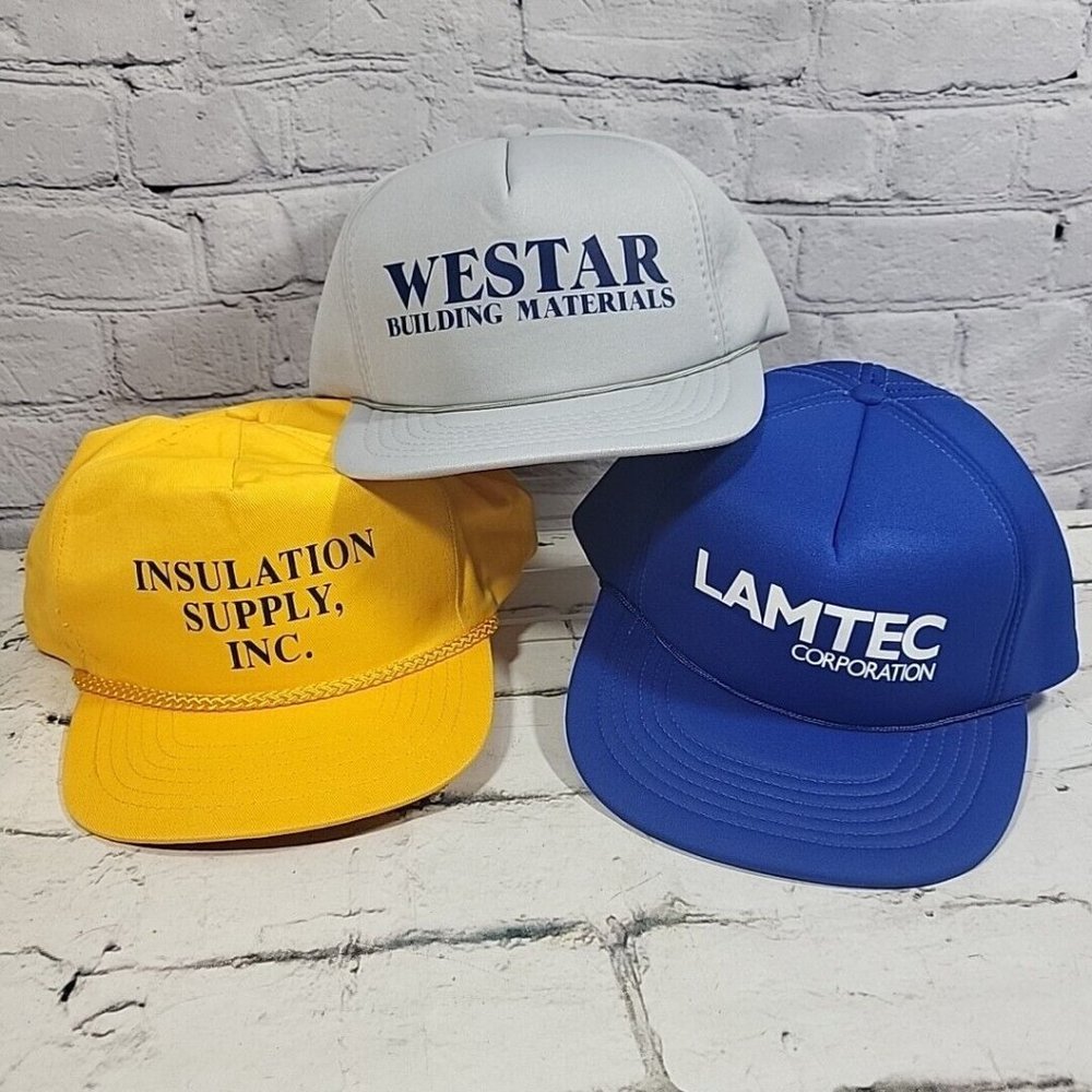 Vintage Trucker Hats Lot Of 3 Snapback Rope Front Caps Insulation‎ Building Corp
